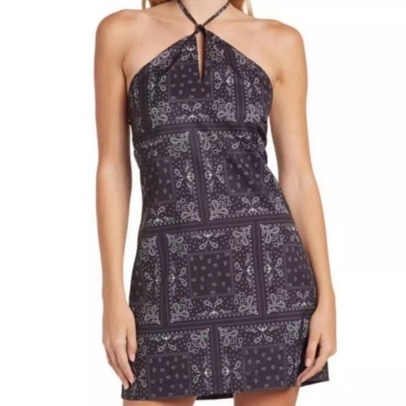 Elodie Dresses & Skirts - Elodie Bandana Paisley Halter Mini Dress Navy Boho Patchwork Sundress Medium